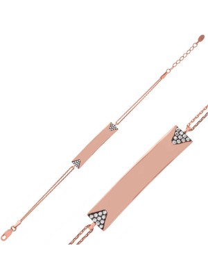 Gümüş Rose Isimli Plaka Bayan Bileklik