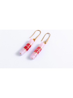 Pembe ve Çilek Kuvars Taşlı Küpe