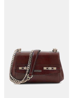 Guess Melinda Mini Dönüştürülebilir Çapraz Askılı Kapaklı Kadın Bordo Omuz Çantası HWKL9933780-BUR