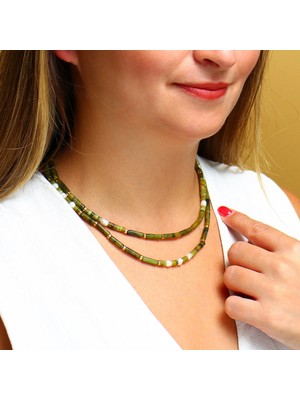 Leylak Yeşim Taşı ve Inci Kolye