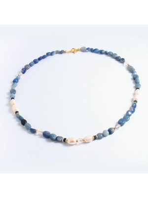 Sandy Akuamarin, Lapis Lazuli, Inci ve Kristal Kuvars Taşlı Kolye