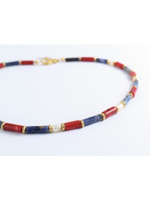 Mercan, Sodalit Taşı ve Inci Karma Kolye