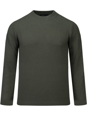 Hatemoğlu Haki Regular Fit Yarım Balıkçı Yaka Pamuklu Kazak