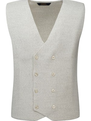 Hatemoğlu Bej Regular Fit Kruvaze Triko Yelek