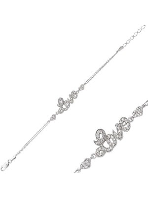 Gümüş Kalpli Love Yazılı Bayan Bileklik