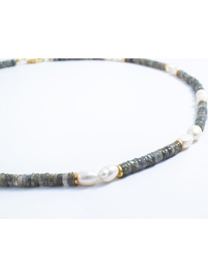 Labradonit Taşlı Inci Kolye