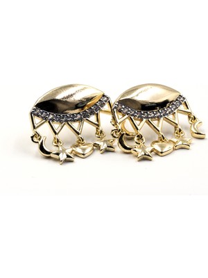 Sose Moda Ay Yıldız ve Kalpli Sallantılı Küpe - Gold