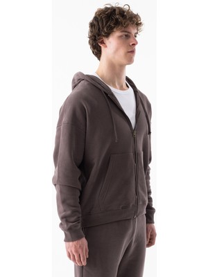 Erkek Tam Fermuarlı ve Bol Kesim Kapüşonlu Üst