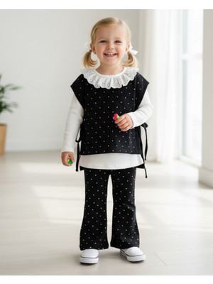 Ege Bebek Kız Çocuk 2-3-+4-5 Taşlı, Hırkalı Badili, Ispanyol Paçalı, Şık Bayramlık 3'lü Alt Üst Takım