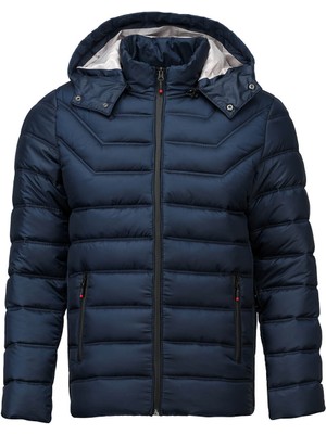 Hatemoğlu Lacivert Slim Fit Hakim Yaka Kapüşonlu Şişme Mont