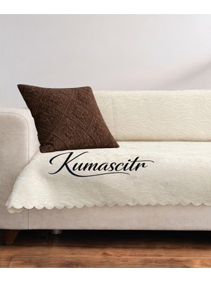 Kumaşçıtr Koltuk Çekyat Örtüsü – Kaymaz Tabanlı Süngerli Kadife Kumaş Krem Rengi Gofraj Baskı