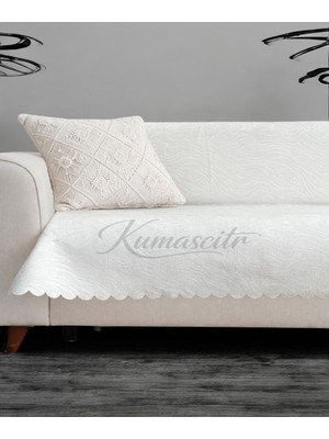 Kumaşçıtr Koltuk Çekyat Örtüsü Kaymaz Tabanlı Süngerli Kadife Kumaş Ekru Gofraj Baskı