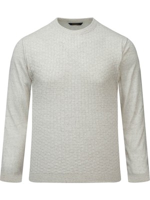 Hatemoğlu Bej Regular Fit Jakarlı Bisiklet Yaka Yünlü Kazak