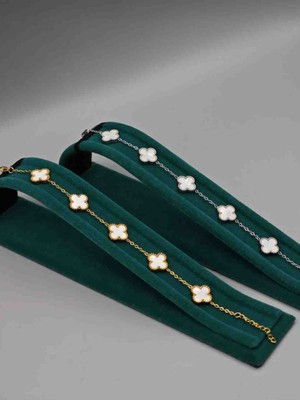 Güneş Takı Altin Gümüş Ikili Yonca Model Bileklik Seti Çift Bilekliğı