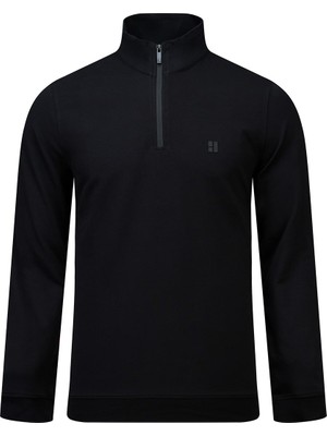 Hatemoğlu Siyah Regular Fit Yarım Balıkçı Yaka Fermuarlı Sweatshirt