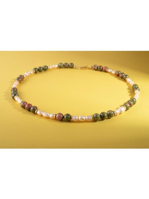 Almond Pembe Incili Unakit Taşı Kolye