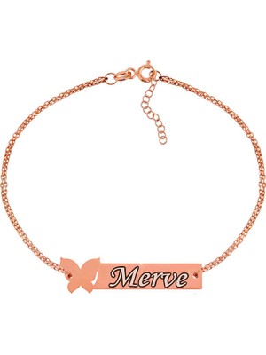Gümüş Rose Kişiye Özel Kelebek Isimli Bayan Bileklik
