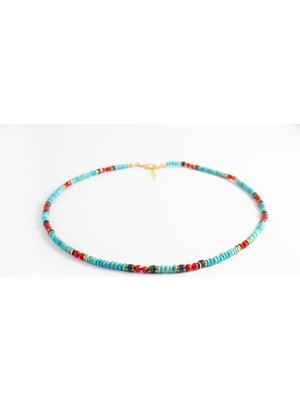 Ada Turkuaz, Lapis Lazuli ve Mercan Taşlı Kolye