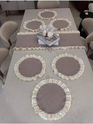 Nurgita Home 7 Parça Fisto Fırfırlı Set 6 Adet Amerikan Servisi Supla + 1 Adet Fırfırlı Runner