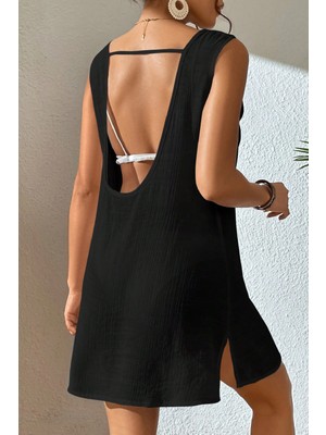 Intive Lingerie Kadın Siyah Sırt Detaylı Yırtmaçlı Plaj Elbisesi Pareo