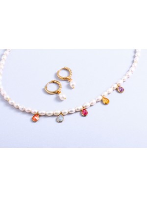 Rainbow Kristal Taşlı Inci Kolye