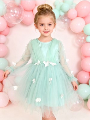 Lunas Tekstil Kelebekli 3D Boyutlu Kabarık Tüllü Elbise