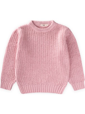 Cigit Bisiklet Yaka Selanik Triko Kazak 2-8 Yaş Pudra Pembe