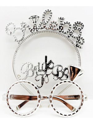 Epilons Bride To Be Yazılı Taç ve Bride To Be Yazılı Gözlük Seti Gümüş Renk