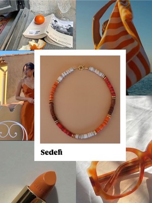 Sedefi Turuncu Taşlı Kolye