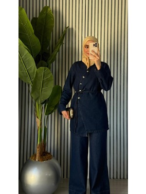 Molly Nelly Kadın Asimetrik Düğmeli Kot Pantolonlu Takım