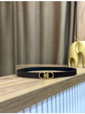 Erdesign Kadın Acı Kahverengi Gold Tokalı Kemer