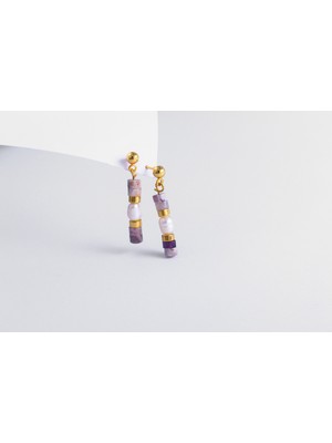 Leylak Ametist Taşı ve Inci Küpe