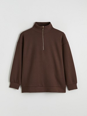 Lcw Kahverengi Dik Yaka Kadın Sweatshirt