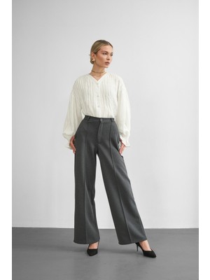 Molly Nelly Kadın Kalın Esnek Bol Paça Nervürlü Palazzo Pantolon