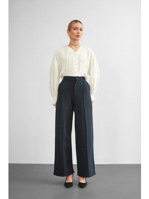 Molly Nelly Kadın Kalın Esnek Bol Paça Nervürlü Palazzo Pantolon