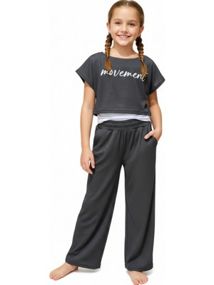 Fancy Kids Kız Çocuk Üçlü Takım Movement Baskılı Siyah Beyaz Pamuklu Set