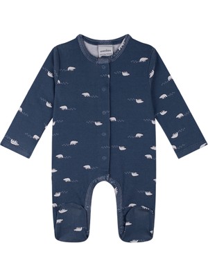 Antebies Organik Lacivert Kutup Ayısı Uzun Kollu Erkek Bebek Tulum