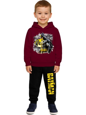 Sedirli Batman Baskılı Çocuk Eşofman Takımı 3 Iplik Şardonlu Pamuklu Kumaş Kapüşonlu