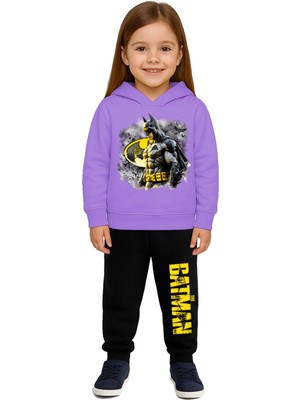 Sedirli Batman Baskılı Çocuk Eşofman Takımı 3 Iplik Şardonlu Pamuklu Kumaş Kapüşonlu