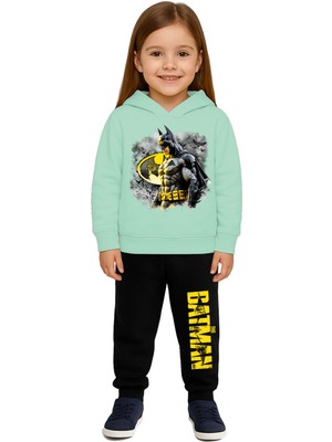 Sedirli Batman Baskılı Çocuk Eşofman Takımı 3 Iplik Şardonlu Pamuklu Kumaş Kapüşonlu