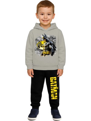 Sedirli Batman Baskılı Çocuk Eşofman Takımı 3 Iplik Şardonlu Pamuklu Kumaş Kapüşonlu