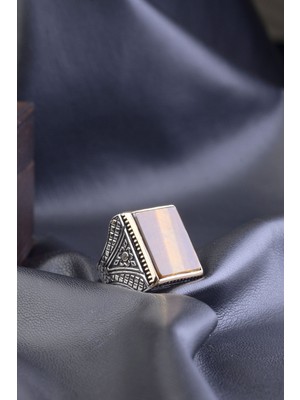 Dikdörtgen Kaplangözü Taşlı 925 Ayar Gümüş Erkek Yüzük