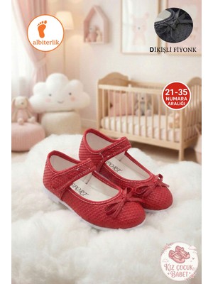 Albishoes Kız Çocuk Cırtlı Fiyonklu Okul Günlük 23 Nisan Gösteri Çocuk Babet Balerin Çocuk Babet