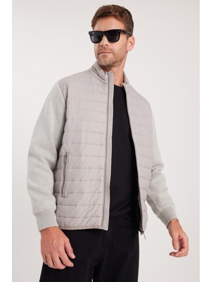 Tudors Erkek Relax Fit Rahat Kesim Kapitone Kollar Triko Çift Cepli Sıcak Tutan Bej Mont