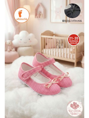 Albishoes Kız Çocuk Cırtlı Fiyonklu Okul Günlük 23 Nisan Gösteri Çocuk Babet Balerin Çocuk Babet