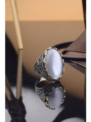 INNUENDO JEWELRY 925 Ayar Gümüş Sisli Kuvars Taşlı Erkek Yüzük Modern ve Şık Erkek Yüzük