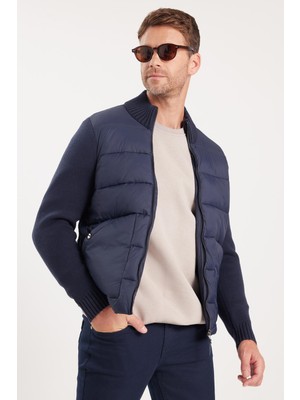 Tudors Erkek Regular Fit Klasik Kesim Fermuarlı Çift Cepli Sıcak Tutan Dik Yaka Lacivert Mont