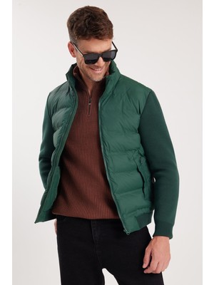 Tudors Erkek Regular Fit Klasik Kesim Fermuarlı Çift Cepli Sıcak Tutan Dik Yaka Haki Mont