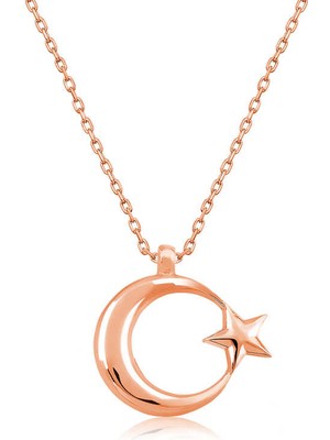 Gümüş Rose Ay Yıldız Bayan Kolye