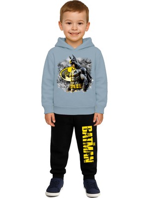 Sedirli Batman Baskılı Çocuk Eşofman Takımı 3 Iplik Şardonlu Pamuklu Kumaş Kapüşonlu